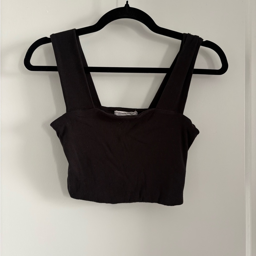 Women’s Square Neck Ribbed Crop Tank Top - Black